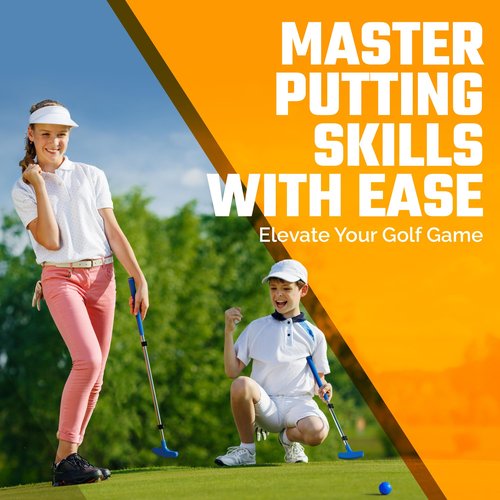 Go For It Golf Kids Putter - Extendable Shaft for Junior Golfers - Adjustable Size for Right and Left Hand - Perfect Training Club for Kids - Includes 3 Balls, Cup with Flag - Blue, 17"-35"