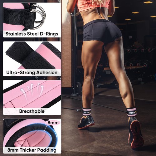 APEXUP Ankle Strap for Cable Machine, Ankle Resistance Bands, Cable Kick Back Straps for Gym, Glute Workouts, Leg Extensions, Adjustable Straps with Neoprene Padding (Single, Pastel Pink)
