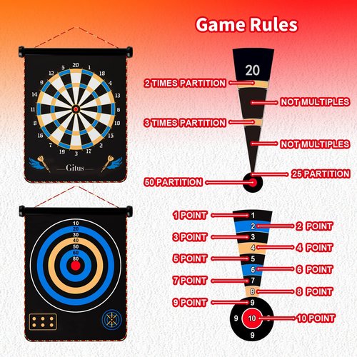 Gitus Magnetic Dart Board Indoor Outdoor Games for Kids with 12 Darts, Gifts for Teenage Boys Teen Boys Gift Ideas Gifts for Boys 8 9 10 11 12 13 14 Years Old Game Room Decor