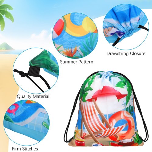 MIMIND 24 Pcs Summer Pool Drawstring Bags Beach Drawstring Backpack Party Favor Bags Goodie Backpack Bags for Hawaiian Party