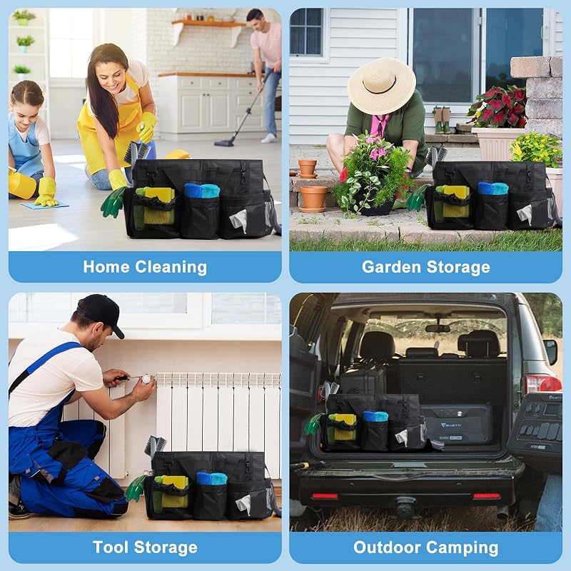 Large Cleaning Caddy Organizer with Adjustable Strap & 4 Dividers – Waterproof Nylon Tote