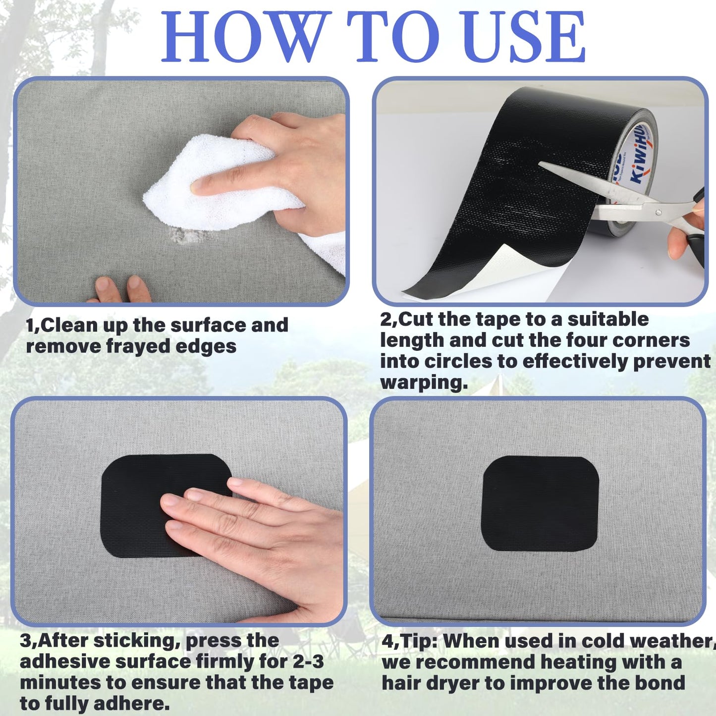 KIWIHUB RV Awning Repair Tape - 3" x 33FT Heavy Duty Waterproof, UV Proof Tear Repair Patch Kit for Tent, Canvas, Boat Covers, Sail