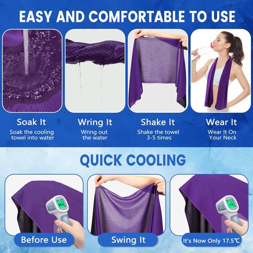 Hosuly 100 Pack Cooling Towels, 40"x12" Cooling Towels for Neck and Face Breathable Soft Chilly Sweat Rag Microfiber Sport Rags for Gym Yoga Golf Running (Purple)