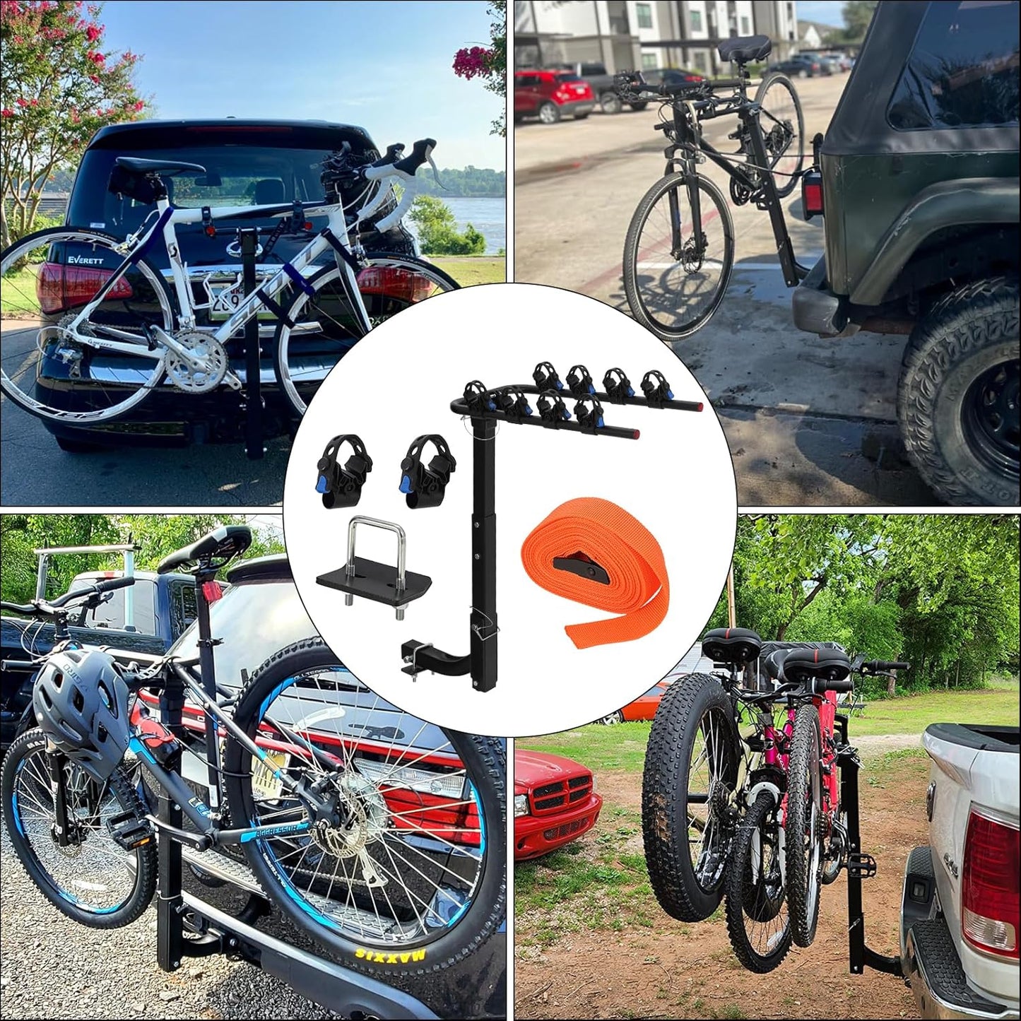 2 Bike Hitch Rack, Heavy-Duty Foldable Steel Bicycle Rack with Hitch and Anti-Rattle Straps, 2" Receiver Compatible, Easy to Assemble & Use, Bike Holder for Car, SUV, Truck