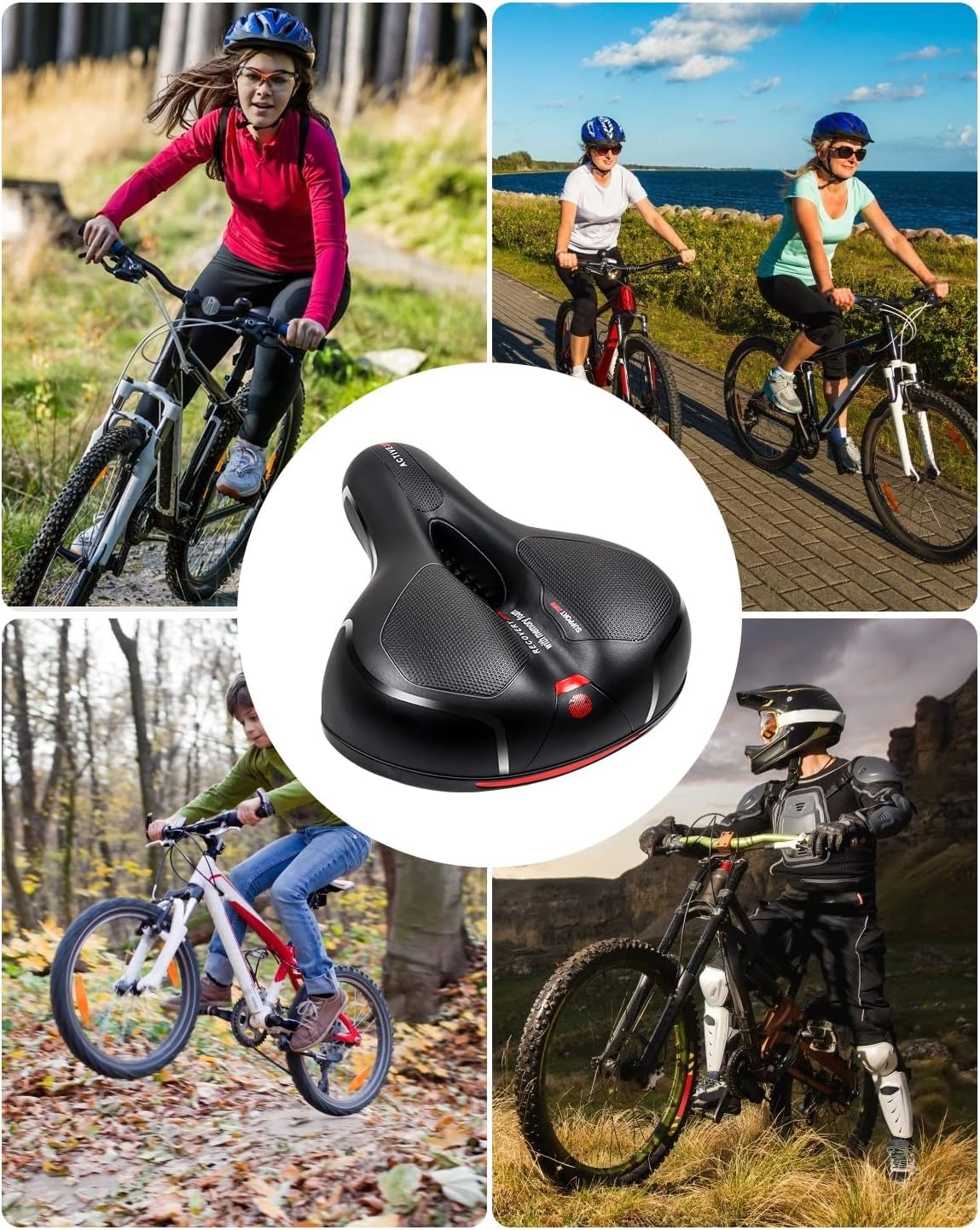 MSDADA Comfortable Bike Seat Cushion - Soft Bicycle Seat for Women Men Memory Foam Padded Waterproof Wide Bike Saddle with Dual Shock Absorbing Rubber Balls Universal Fit for Indoor/Outdoor Bikes