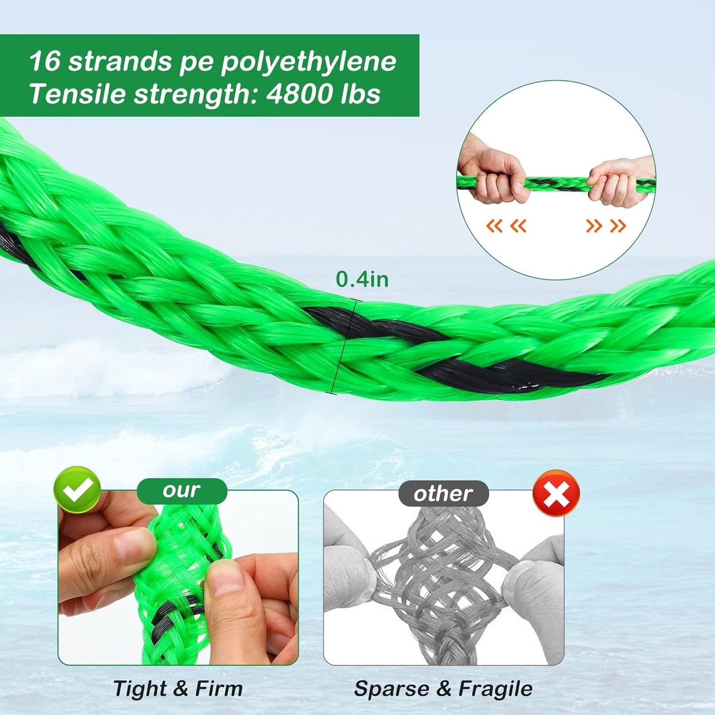 16FT Tow Rope for Tubing Tow Harness with Pulley Water Sport Lines Water Sports Tow Rope Heavy Duty Boat Tow Harness with 2 Stainless Steel Hook