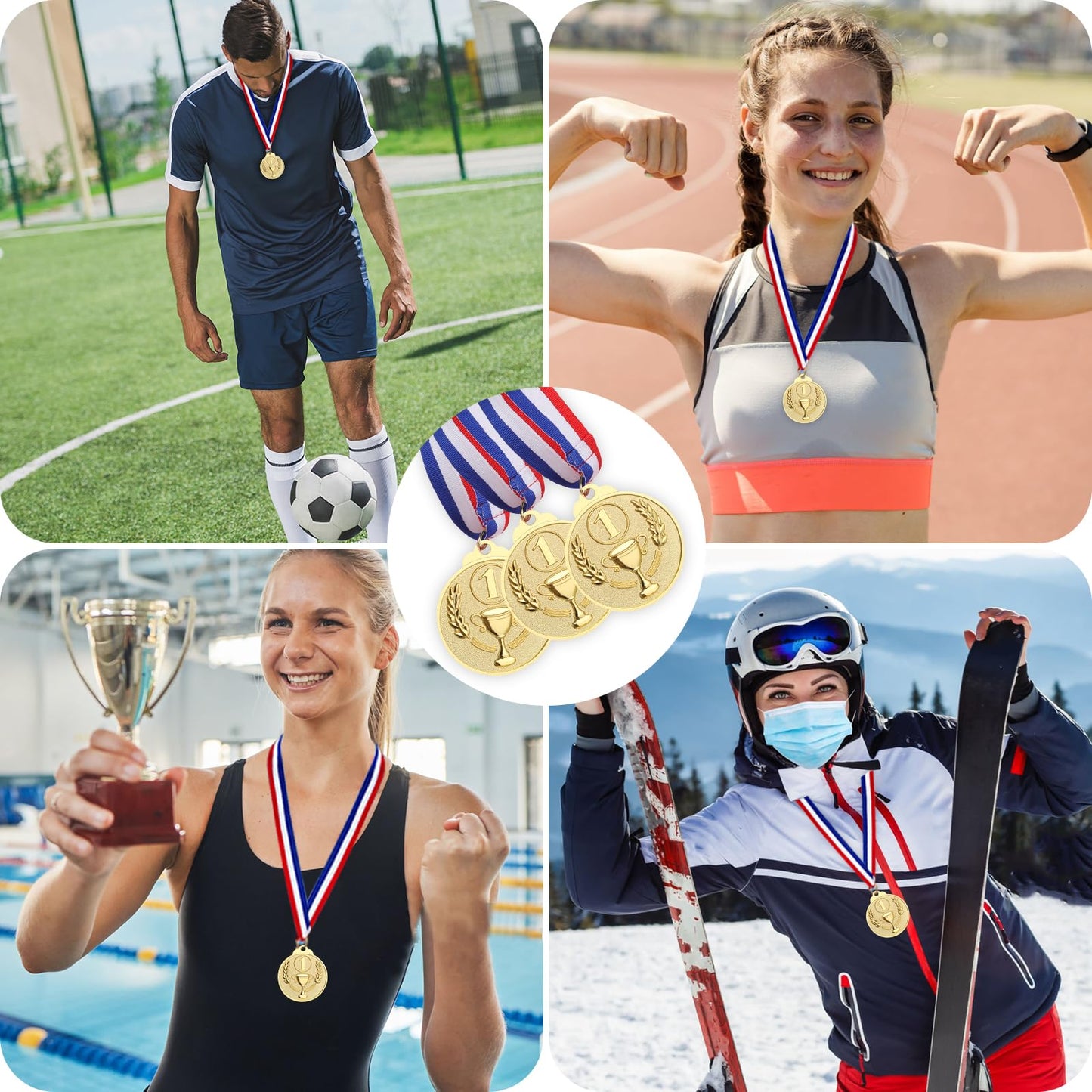 Hianjoo 12 Pcs Gold Medals for Awards, 1st Place Award Medal for Teens Adults, Metal Award Medals with Neck Ribbons for Sports, Tournaments, Competitions, 2 inch