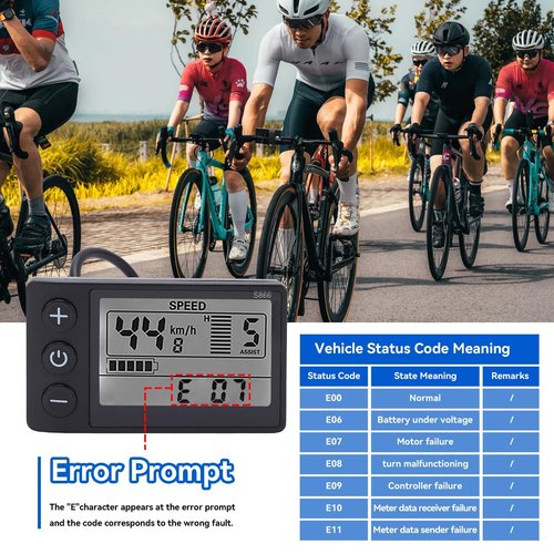 Bike Speedometer, E Bike Display 24V 36V 48V Bicycle Odometer Electric S866 LCD Display Meter with Plug Electric Bike Accessories