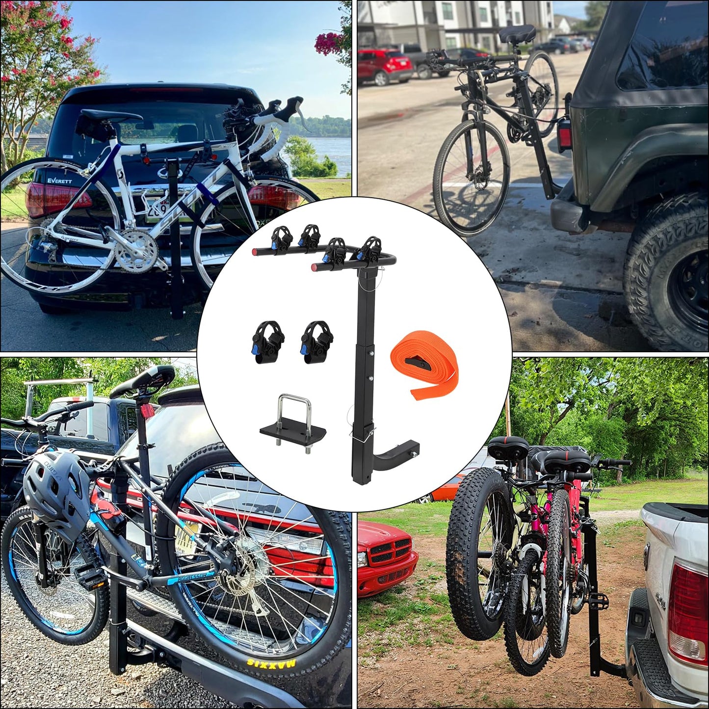 2 Bike Hitch Rack, Heavy-Duty Foldable Steel Bicycle Rack with Hitch and Anti-Rattle Straps, 2" Receiver Compatible, Easy to Assemble & Use, Bike Rack for SUV, Car, Truck