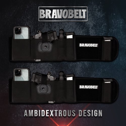BRAVOBELT Belly Band Holster - Athletic Flex FIT for Running, Jogging, Hiking - G17-43 S&W M&P 40 Shield Bodyguard Kimber (Up to 44" Belly, Black)