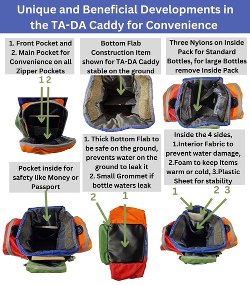 TA-DA Caddy Bag Everywhere you Go | Core Items are Bottle Phone Keys Wallets Etc., so Easy Access and more Convenient than Purse, Carrier, Crossbody, Messenger, Duffle, Fanny, Tote | W-7 H-10 L-10 |