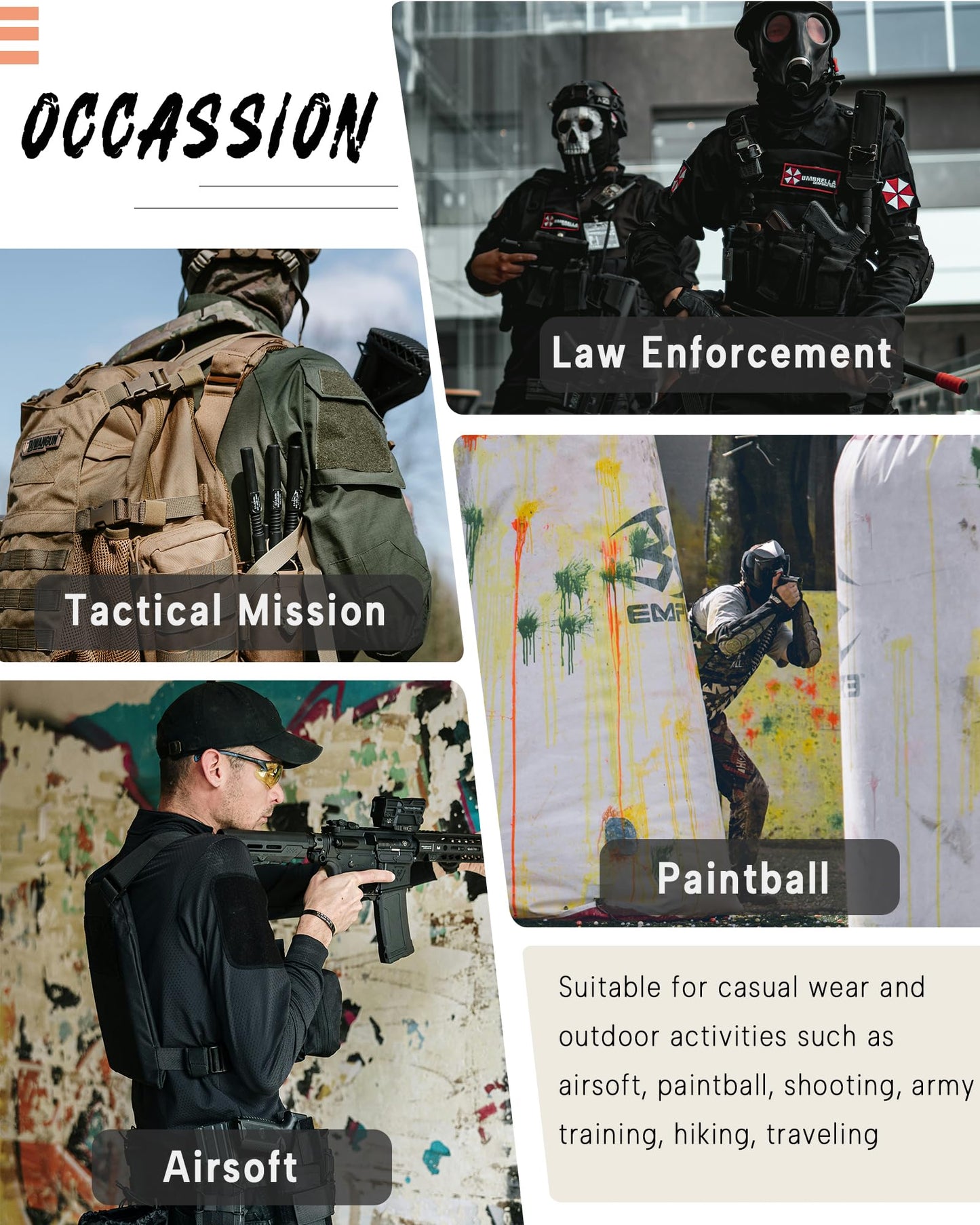 YKS JOOB Mens Tactical Uniform Suit Military Combat Shirt and Pants Set Durable Airsoft Gear for Paintball Hunting Black XL
