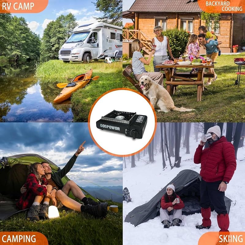 Dual Fuel Portable Camp Stove 10,000 BTU with Auto Ignition, Windblocker - Includes Hose & Case (Variation: Black) — Fuel Not Included
