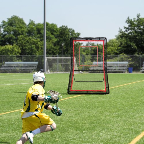 VEVOR Lacrosse Rebounder, Heavy-Duty 5 x 7 ft Volleyball Bounce Back Net for Backyard, Pitchback Throwback Baseball Softball Return Training Screen, Adjustable Rebound Angles Includes Target Net