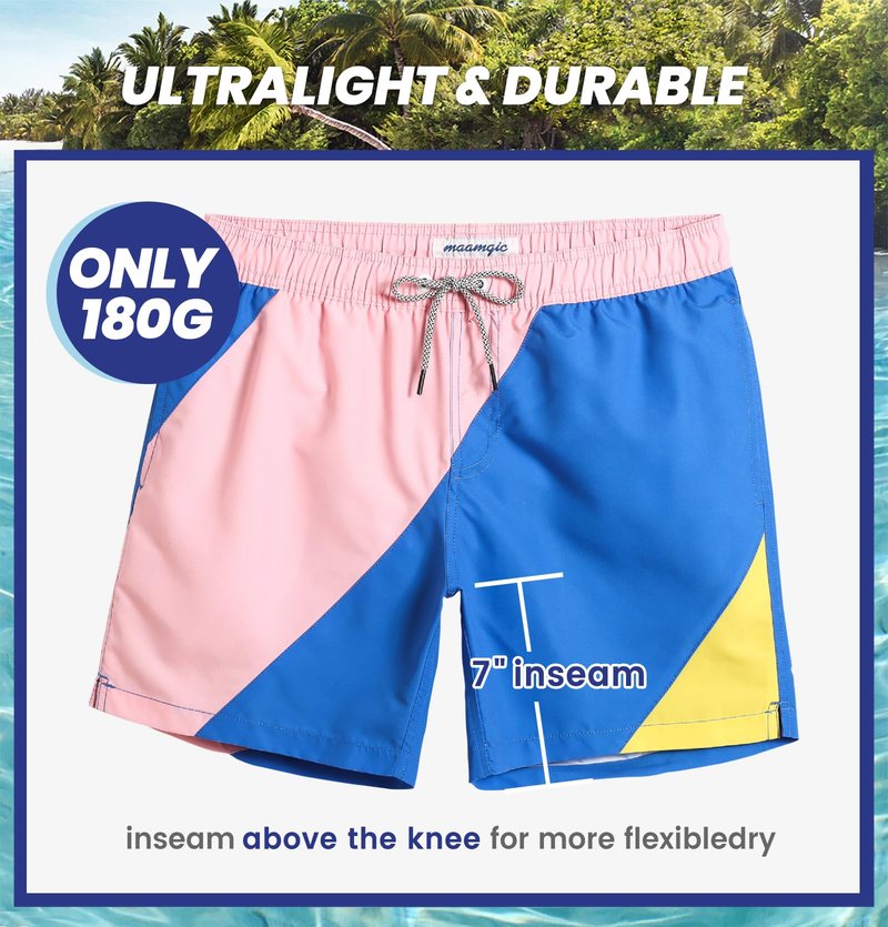 maamgic Mens Swim Trunks Quick Dry Swim Shorts with Mesh Lining Funny Swimwear Bathing Suits 7inch Color Blocking Large