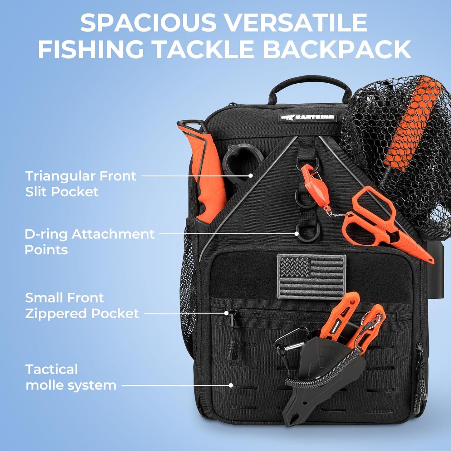 KastKing KarryAll Fishing Tackle Backpack with Rod Holder 4 Tackle Boxes,40/26L Tackle Bag Storage Fishing Gear and Equipment