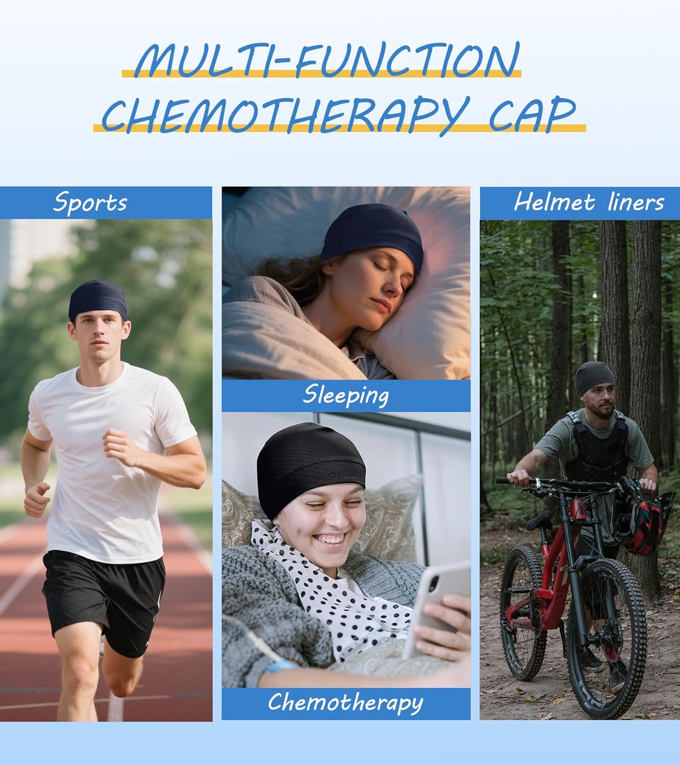 3 Pieces Cotton Skull Caps for Men Women Chemo Headwear Lightweight Beanie Sleeping Cap Helmet Liner