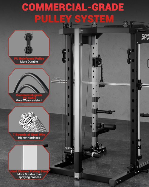 GarveeLife Smith Machine Home Gym, 2200LBS Squat Rack Power Cage, All in One Home Gym Workout Station with Smith Bar, LAT Pull-Down, Cable Crossover System and More Attachments