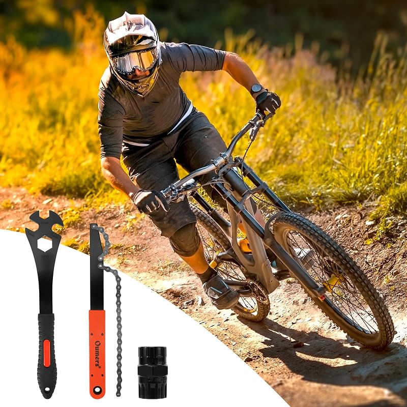 Bike Cassette Removal Tool Set: Chain Whip + Pedal Wrench + Freewheel Remover 2-in-1