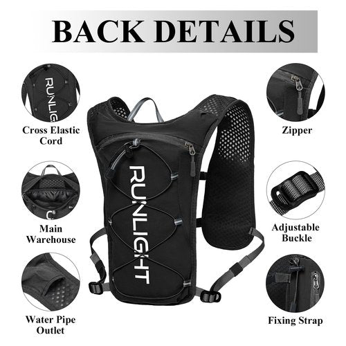 Running Vest for Women Men,Adjustable Chest Straps Running Hydration Vest with 1.5L Water Bladder,Lightweight Breathable Reflective Running Vest for Trail Running Hiking Black