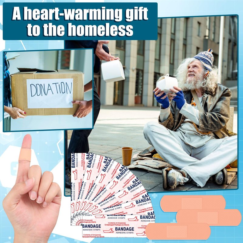 Timgle 500 Pcs 3/4" x 3" Adhesive Bandages Bulk Waterproof Adhesive Breathable Bandages for Sensitive Skin School Nurses Businesses Travel First Aid Kits Homeless Care Supplies Donations