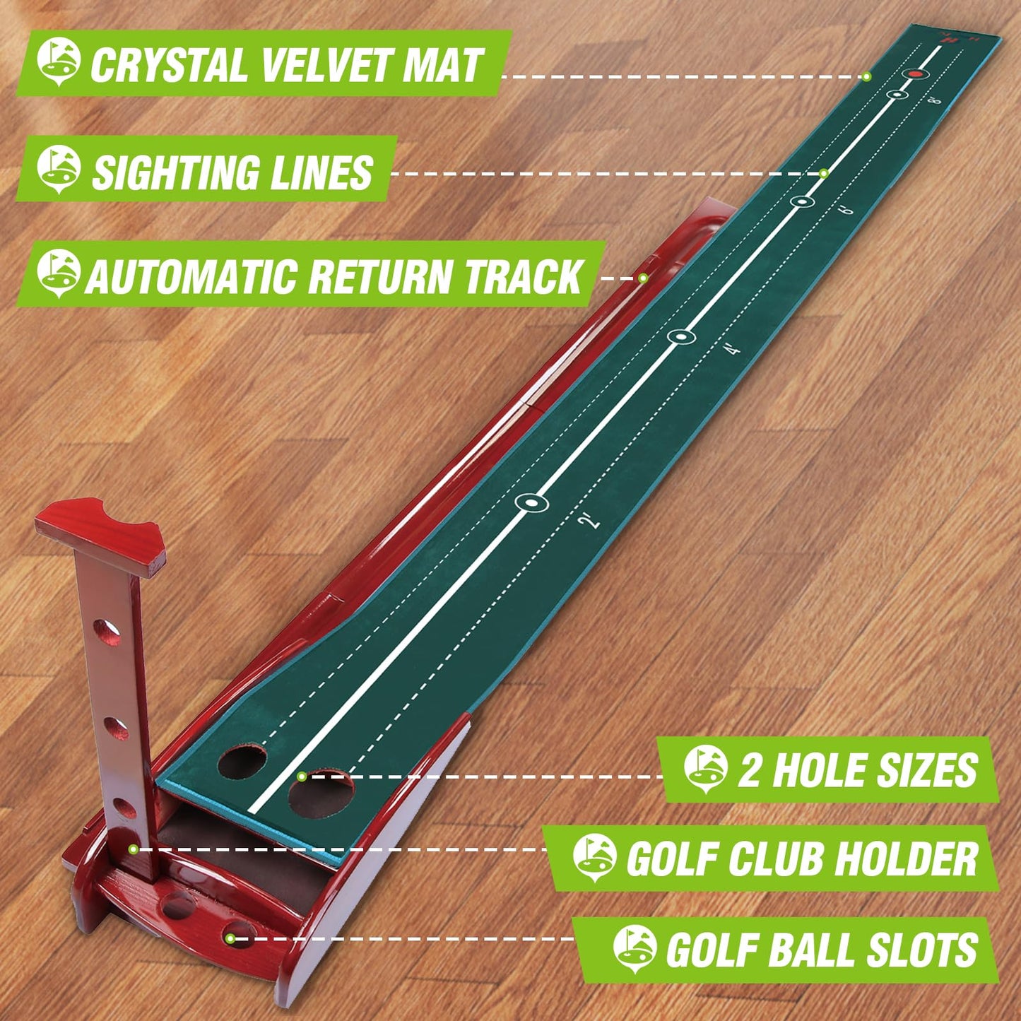 Kamitty Putting Green Indoor – Golf Putting Mat with Wooden Base, Automatic Ball Return, Velvet Golf Mat for Home Office, Premium Putting Green Gift for Men