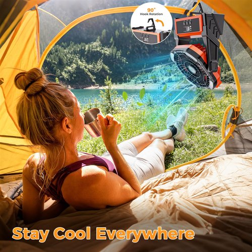CosyHack Portable Camping Fan, 20000mAh Rechargeable Battery Operated Fans with Lights, Outdoor Beach Tent Fan, 4 Speed, Adjustable Brightness for Picnic, Barbecue, Fishing, Office, Home