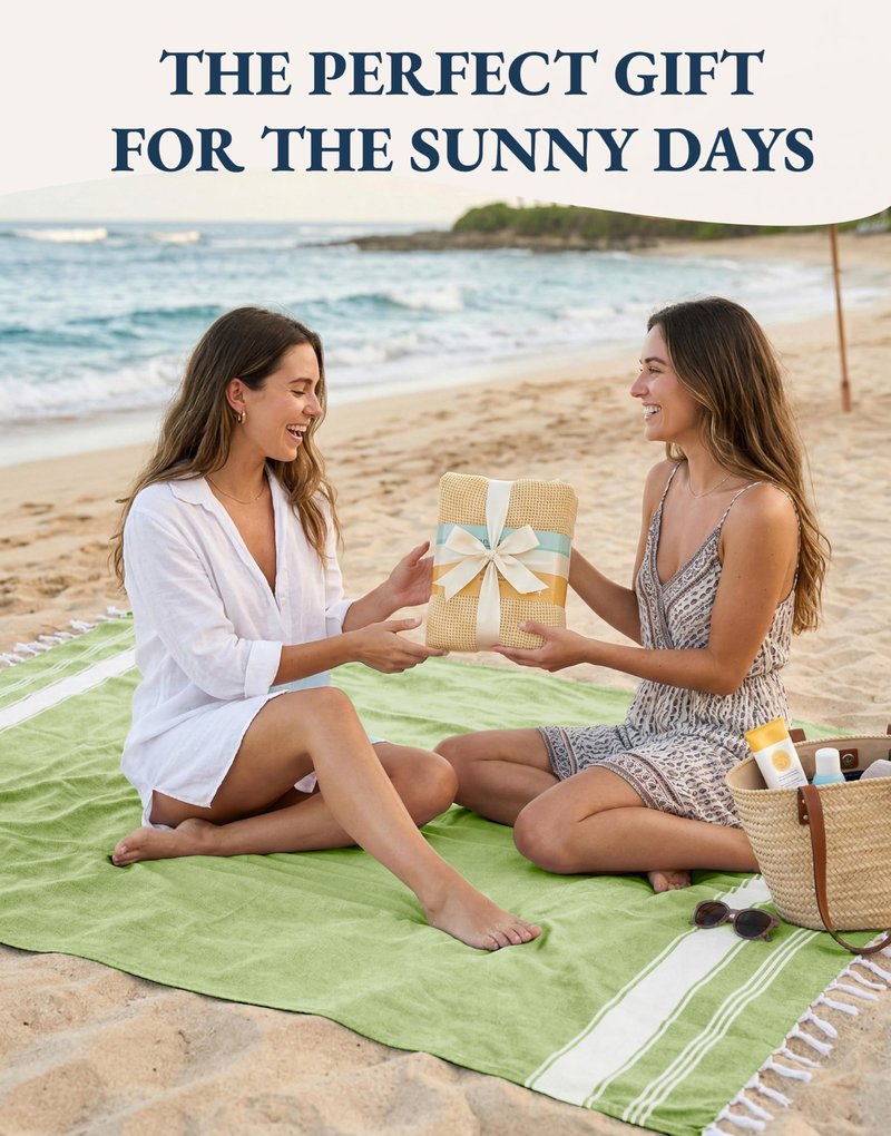 LANE LINEN Turkish Beach Towel 2 Pack, Oversized Beach Towel 39"x71", Lightweight Beach Essentials for Women, Large Pool Towel, Absorbent & Quick Dry, Sand Free Beach Towel - Jade Lime