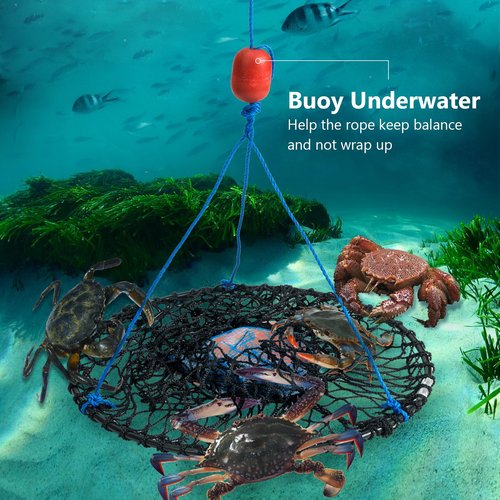 QualyQualy Foldable Crab Trap 2-Pack, Small Crab Net with Buoy & Bait Clip for Blue Crabs, Dungeness, Crawfish Traps | Compact Crabbing Equipment for Kids Family Use for Pier, Dock, Lakes