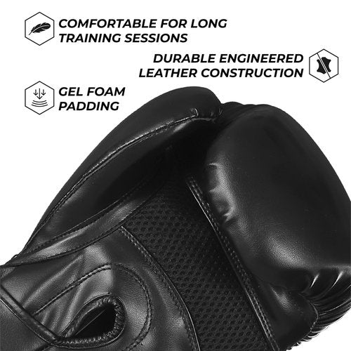 Sanabul Essential Gel Boxing Gloves for Men & Women, Kickboxing MMA, Muay Thai Gloves and Heavy Bag Training Punching & Sparring, AllBlack 16 oz