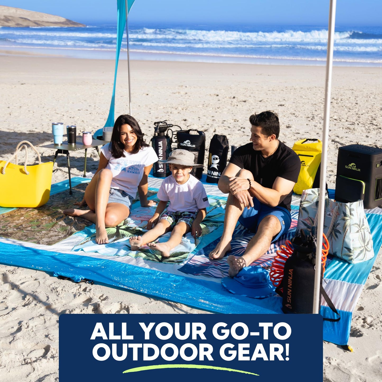 SUN NINJA Beach Tent Shelter with UPF50+ Protection, Includes Sand Shovel, Ground Pegs, Stability Poles, Outdoor Pop Up Shade Canopy for Camping, Fishing, Backyard Fun (Royal Blue, 5x5 FT 4 Pole)