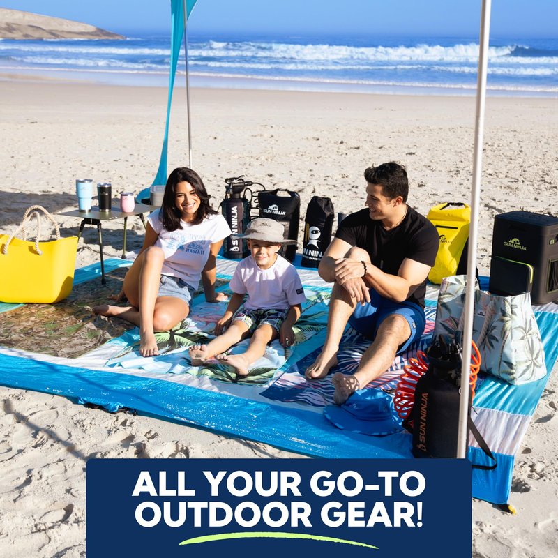 SUN NINJA Beach Tent Shelter with UPF50+ Protection, Includes Sand Shovel, Ground Pegs, Stability Poles, Outdoor Pop Up Shade Canopy for Camping, Fishing, Backyard Fun (Royal Blue, 5x5 FT 4 Pole)