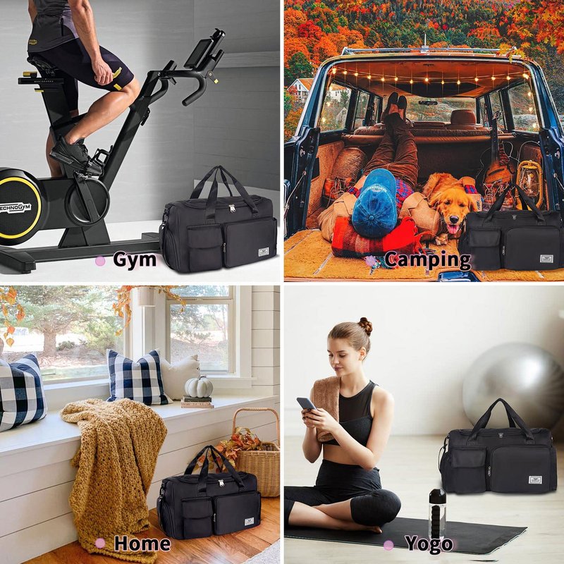 FIORETTO Women's Gym Duffle Bag with Shoes Compartment, 30L Capacity, Ideal for Travel, Gym, Sports, Duffel, Weekender, with Toiletry Bag, Black