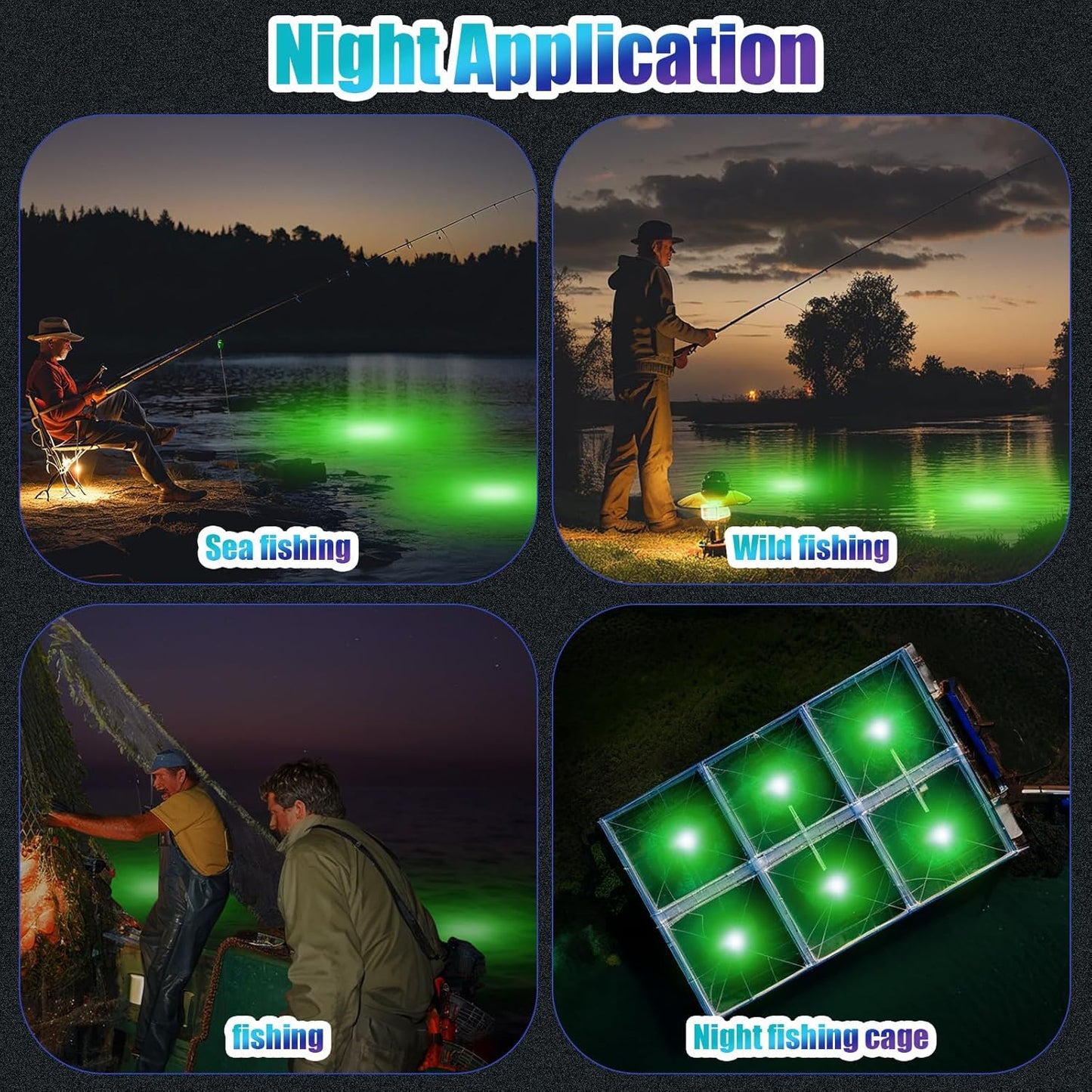 2 Pcs Adjustable 12V 15W Underwater Submersible Fishing Light Fishing Attracting Light LED Lure Bait Finder Lamp with 16.4ft Cord for Pool Boat Sea Crappie Squid Shad Shrimp