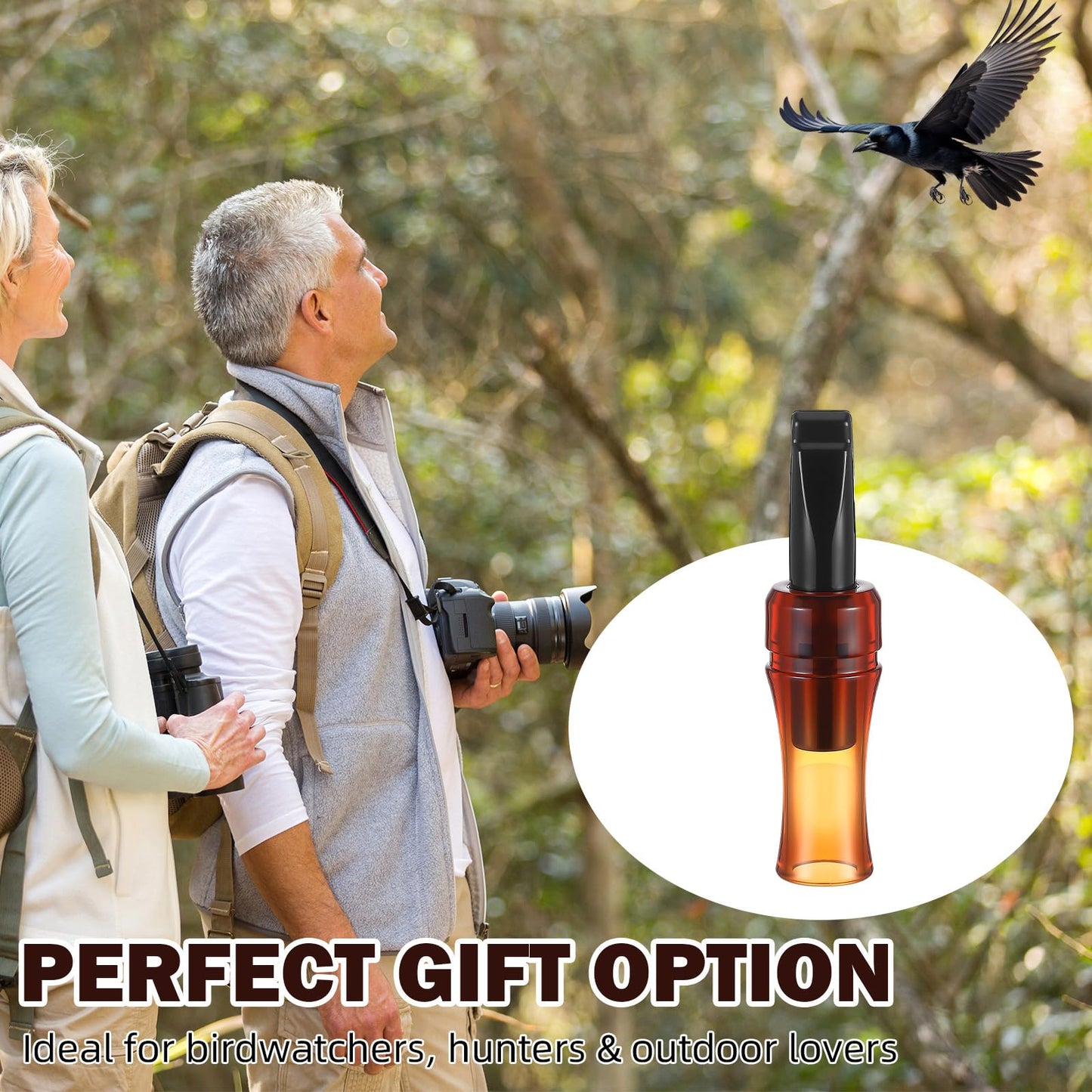 Silipull 1 Pcs Crow Caller Decoy to Attract Crows Portable Crow Bird Whistle with Realistic Sound Imitation Bird Entrapping Whistle Outdoor Hunting Ideal Gift for Newcomers Nature Enthusiasts (Brown)