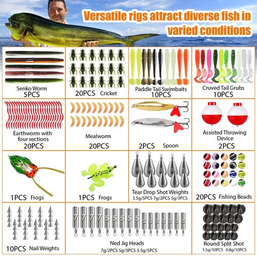 Large 3 Layers Tackle Box with Fishing Tackle Included, 423 Pcs Fishing Lures Kit Crankbaits Fishing Hooks Spoon Worm Tackle Fishing Bait Accessories for Bass Trout Freshwater Saltwater