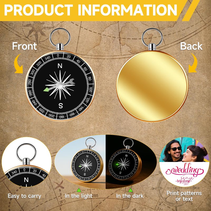 12 Pcs Sublimation Mini Compass, Mini Christian Compass for Vintage Gifts Religious Gifts for Men Graduation Weddings