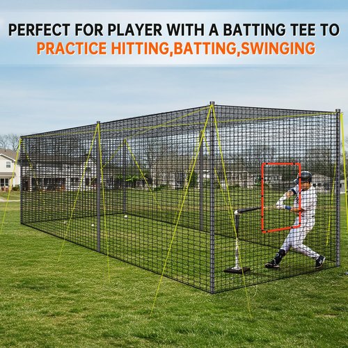 PLAYAPUT 30FT x 12FT x 8FT Batting Cage for Baseball & Softball with Pitching Machine Hole,Detachable Door,Target,and Guide Ropes,Portable Batting Cages for Backyard,Park,Field
