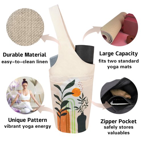 saniwu Bohemian Yoga Mat Bag Carrier Large Capacity Durable with Interior Zipper Pocket for Workout Pilates Gym Travel