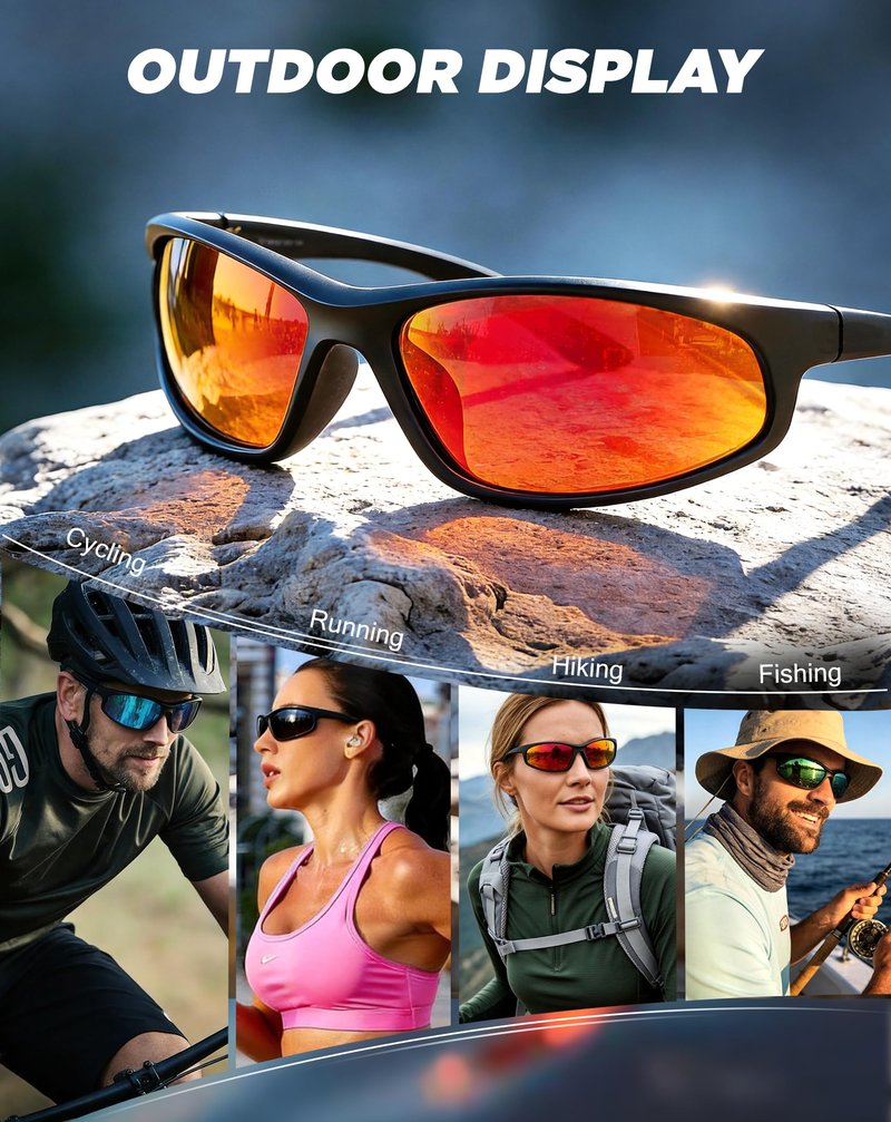 KALIYADI Mens-Sunglasses Polarized Sunglasses-Men Sports: Sport Sun Glasses for Running Cycling Fishing with UV Protection