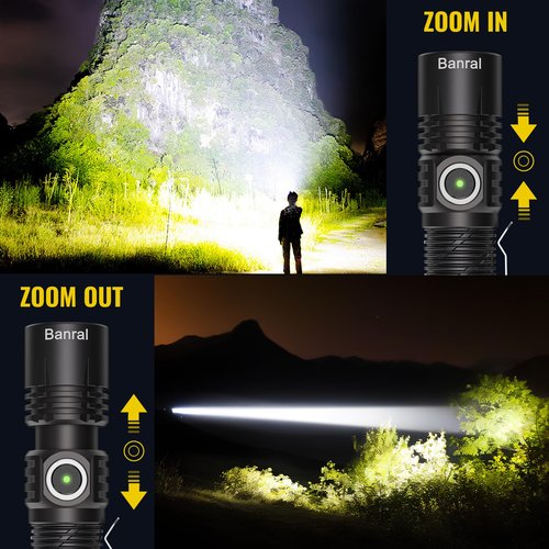 Rechargeable Tactical Flashlights, High Lumens Small Mini USB-C LED Flashlight, Compact EDC Flash Light, 4 Modes&Memory Function, Waterproof Pocket Lights for Home,Camping,Emergency (2, Black)
