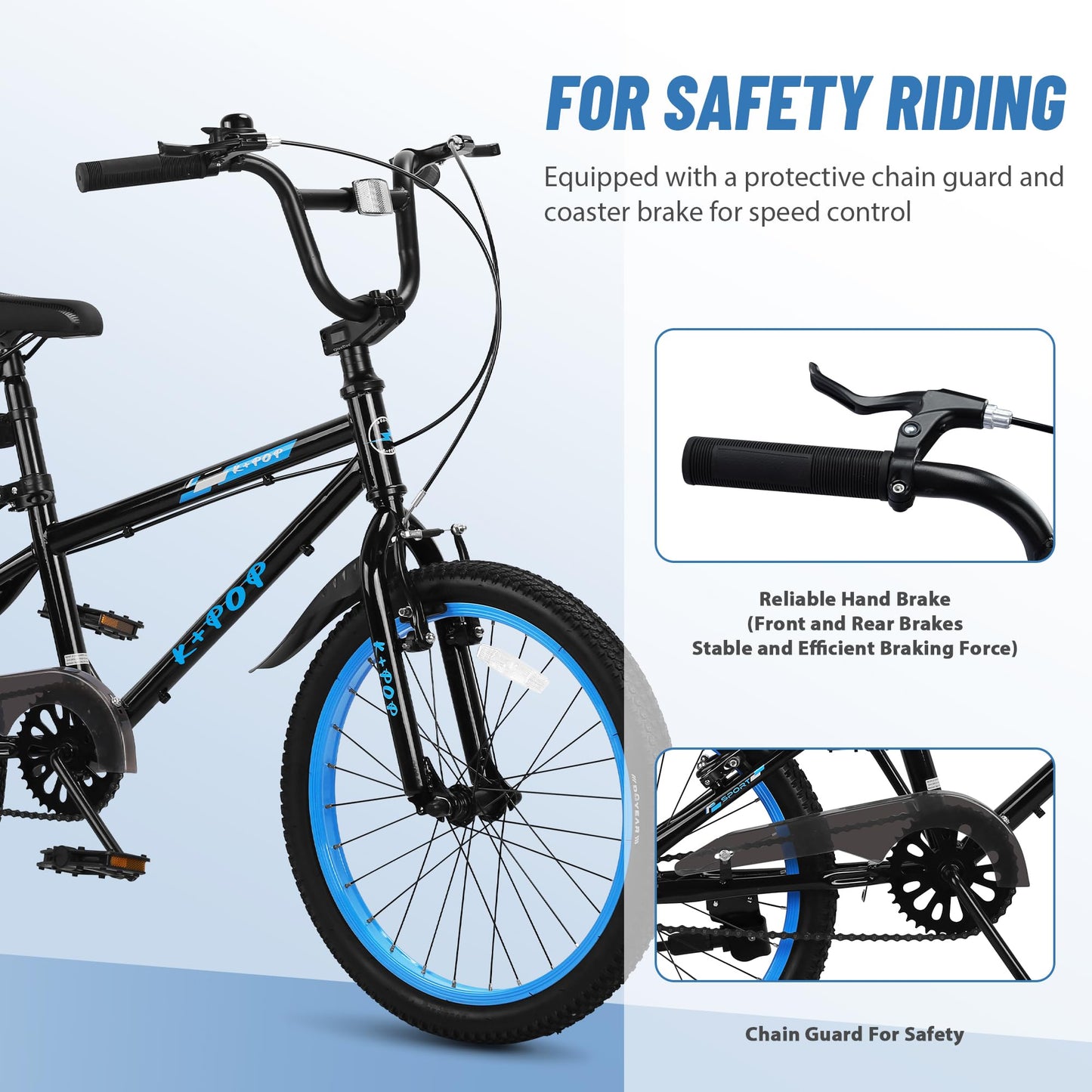 20 Inch Kids' Bike for Boys Aged 7-12, BMX-Style Bike for Kids, Lightweight Children's Bicycles, Kids' Bicycles with Front and Rear Brakes, Adjustable Seat