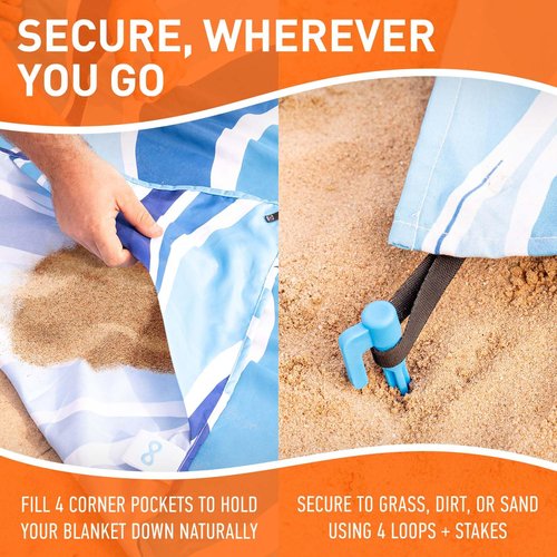 Everlasting Comfort Large Beach Blanket Waterproof & Sandproof - 80" x 80"/6.7ft x 6.7ft - Lightweight Beach Mat, Picnic Mat, Outdoor Blanket - Ideal for Festivals, Camping - Blue
