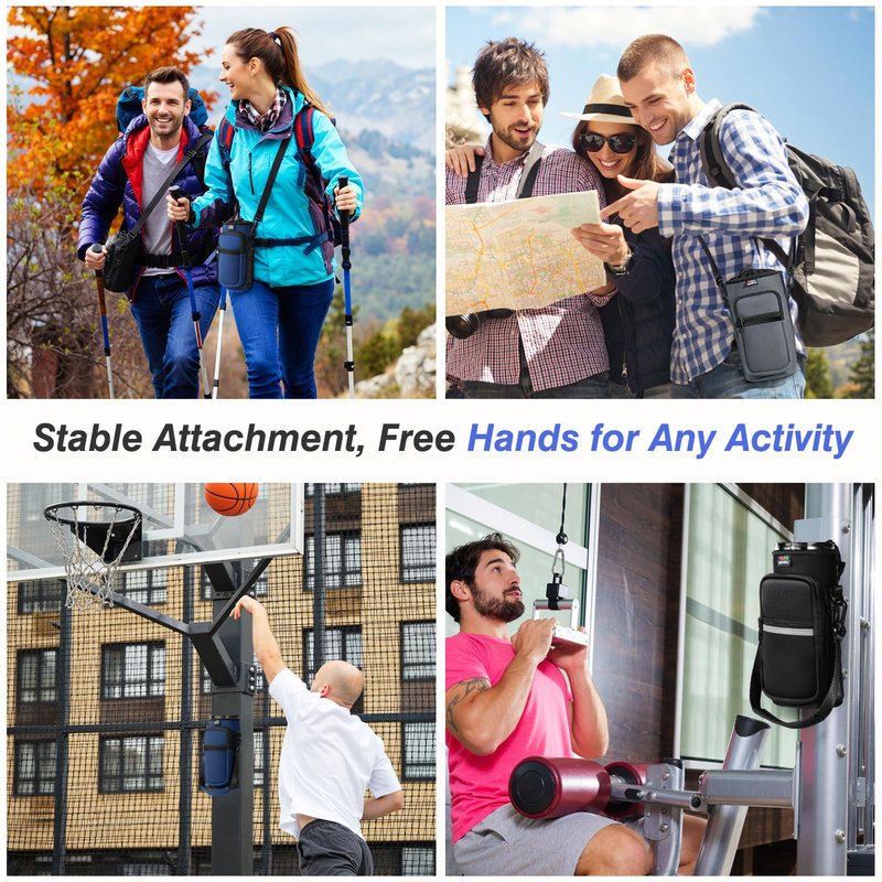 Nuovoware Magnetic Gym Bag, 25oz/32oz Water Bottle Carrier Holder, Adjustable Shoulder Strap 2 Pocket Sports Sling Neoprene Sleeve for Hiking Travelling Camping, Grey