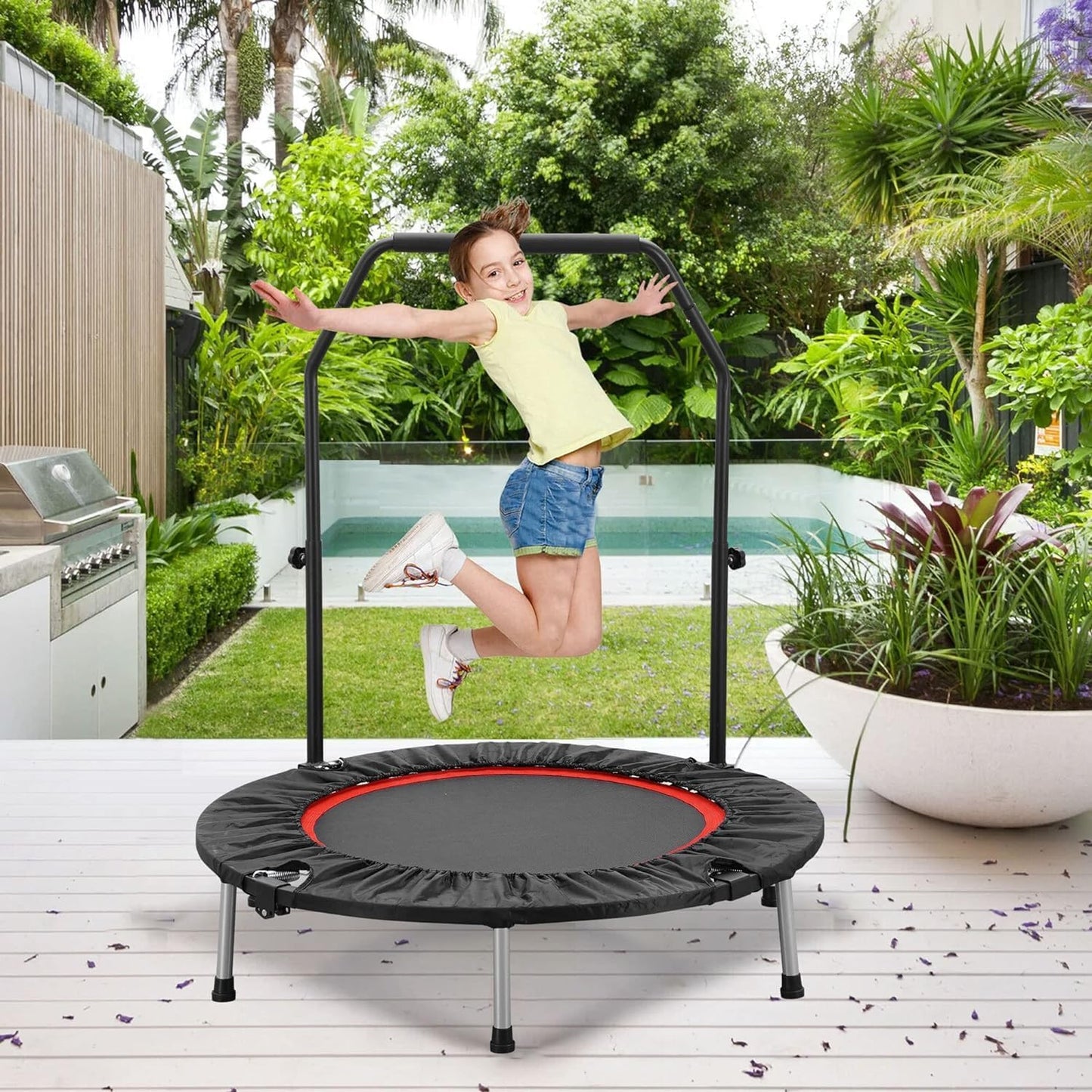 HYD-Parts 40" Mini Trampoline for Adults and Kids Exercise Rebounder Trampoline with Adjustable Bar Fitness Trampoline Indoor & Outdoor, Max Load 330lbs