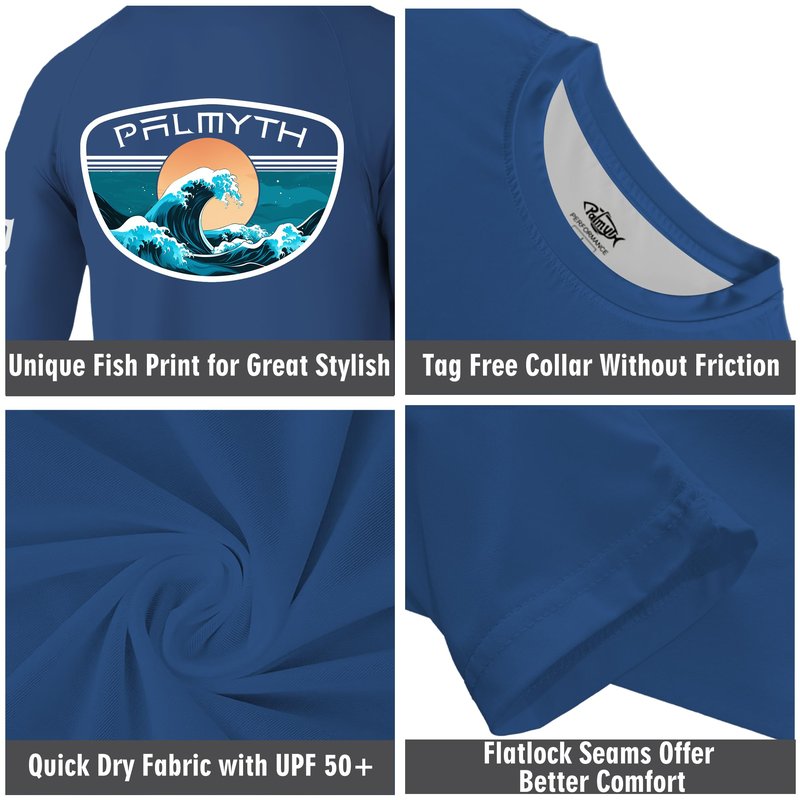 Palmyth Fishing Shirts for Men Long Sleeve UPF 50+ T Shirt Sun Protection Tee (Dark Blue/Tidal, XL)