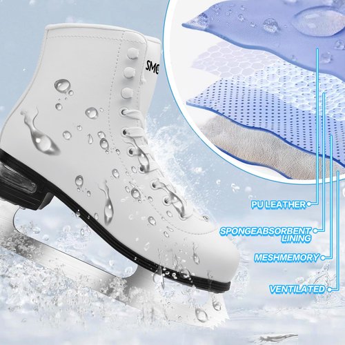 SMOOJOY Figure Ice Skates for Women and Men - Air Cushion Deluxe Hockey Ice Skate Premium Leather Skates Indoor Outdoor Rink for Teens Beginner