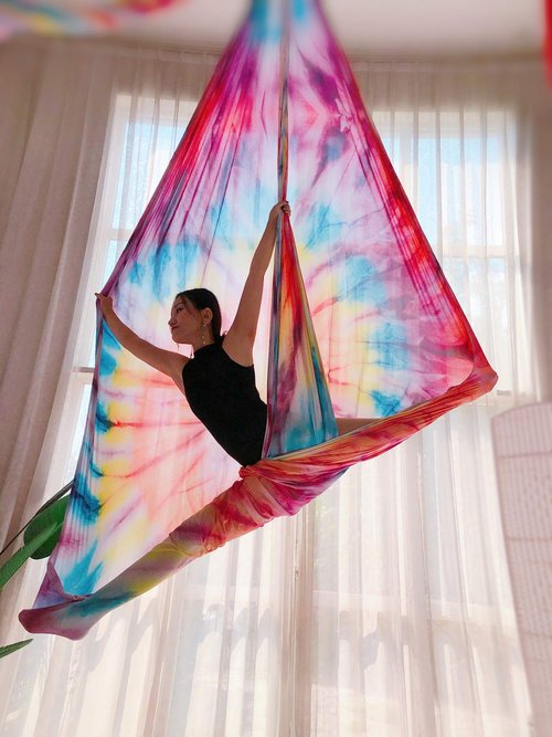 F.Life Aerial Yoga Hammock 6.5 yards Premium Aerial Silk Fabric Yoga Swing for Antigravity Inversion Include Daisy Chain,Carabiner and Pose Guide (Mandala)
