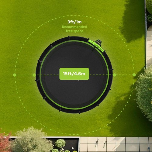 JumpFlex Trampoline with Basketball Hoop - Hero 12FT 14FT 15FT Round Outdoor Backyard Trampoline ASTM Approved with Net Safety Enclosure & Ladder Playset with Fast Assembly