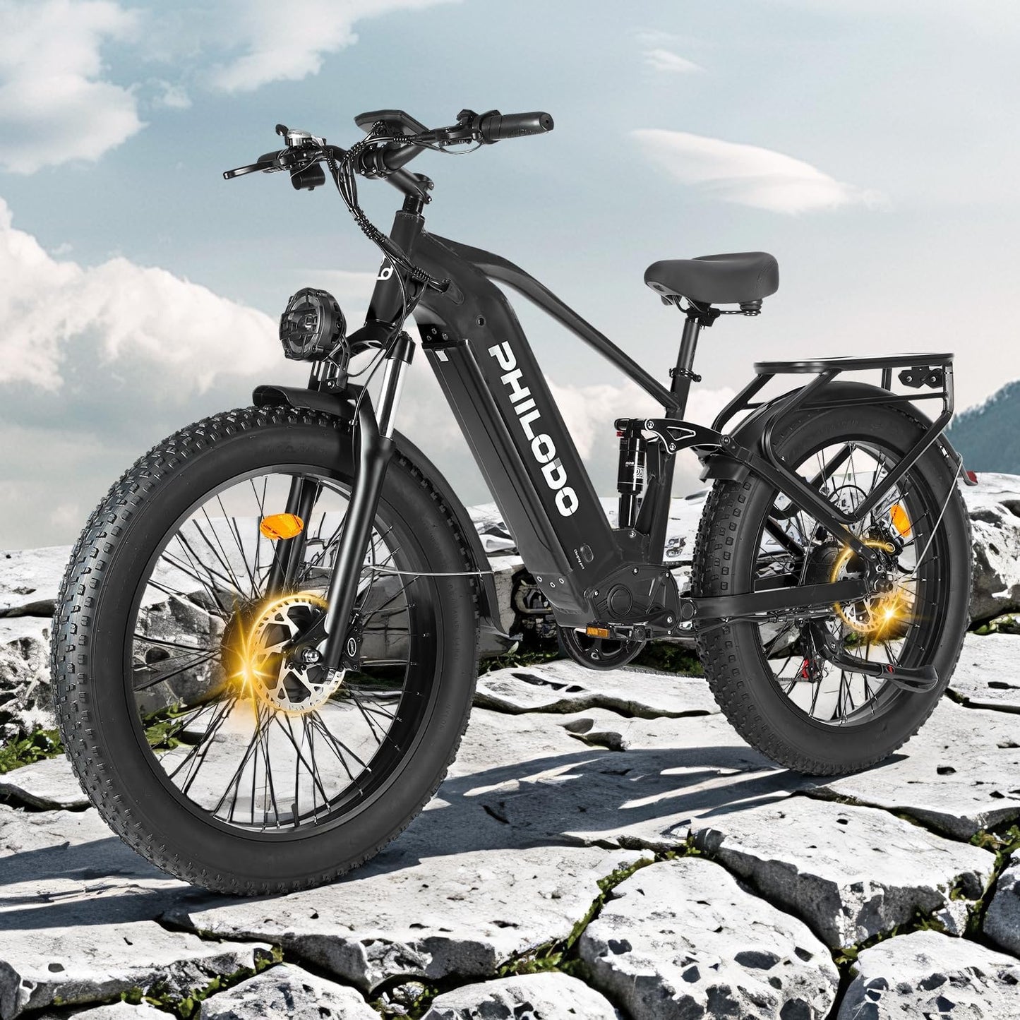PHILODO Falcon 60V 32AH Off-Road Electric Bike 45MPH - 5000W Peak Dual Motor Hunting Ebike, Fat Tire Full Suspension Dirt Bike for Adults, Long Range Snow/Sand Electric Bicycle